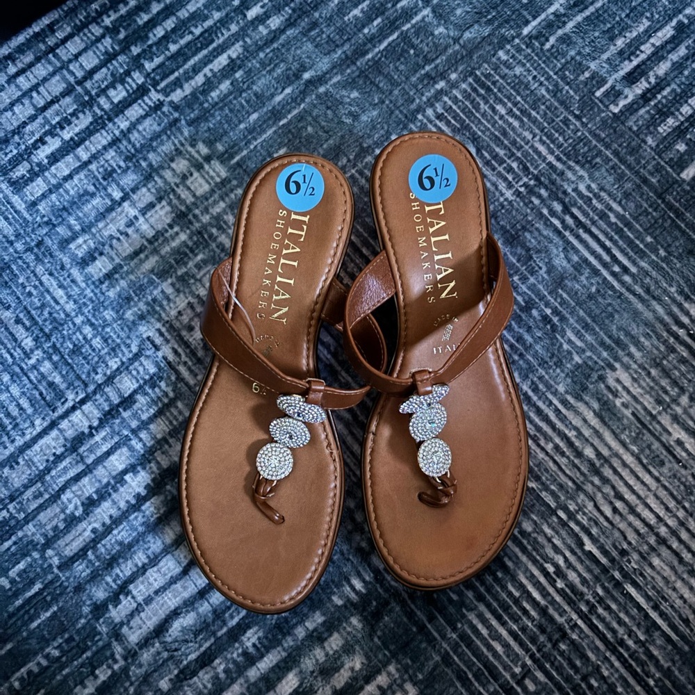 Italian Shoemakers Tan Sandals with Silver Embellishments